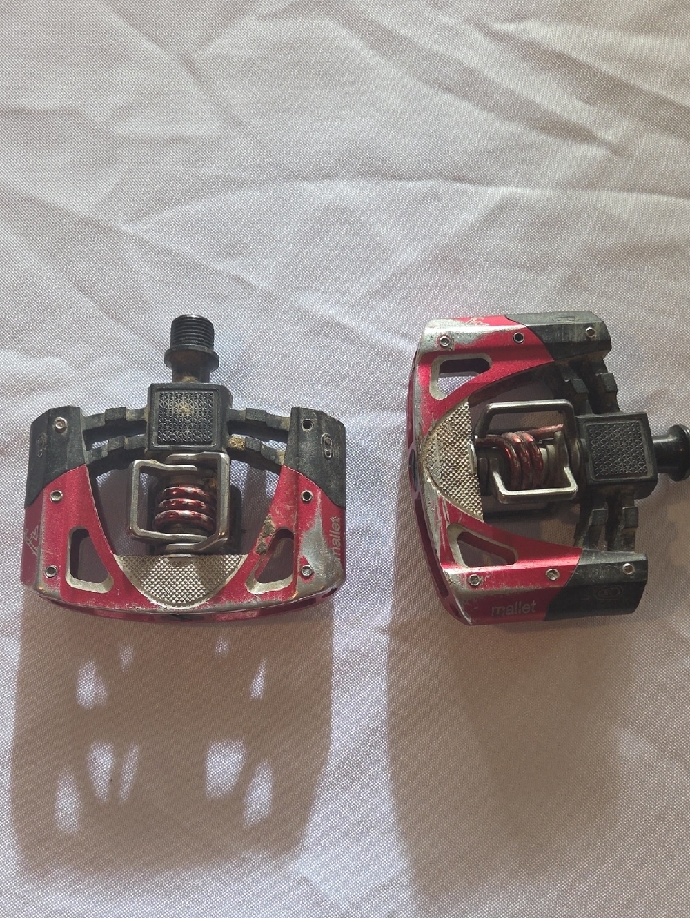Red and Silver Mountain Bike Clipless Pedals